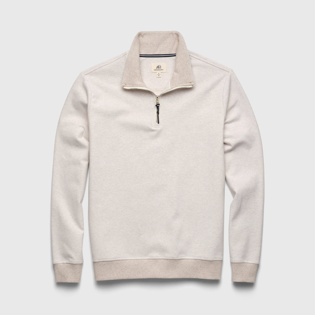 Stripe Fleece Quarter Zip - Taupe Heather