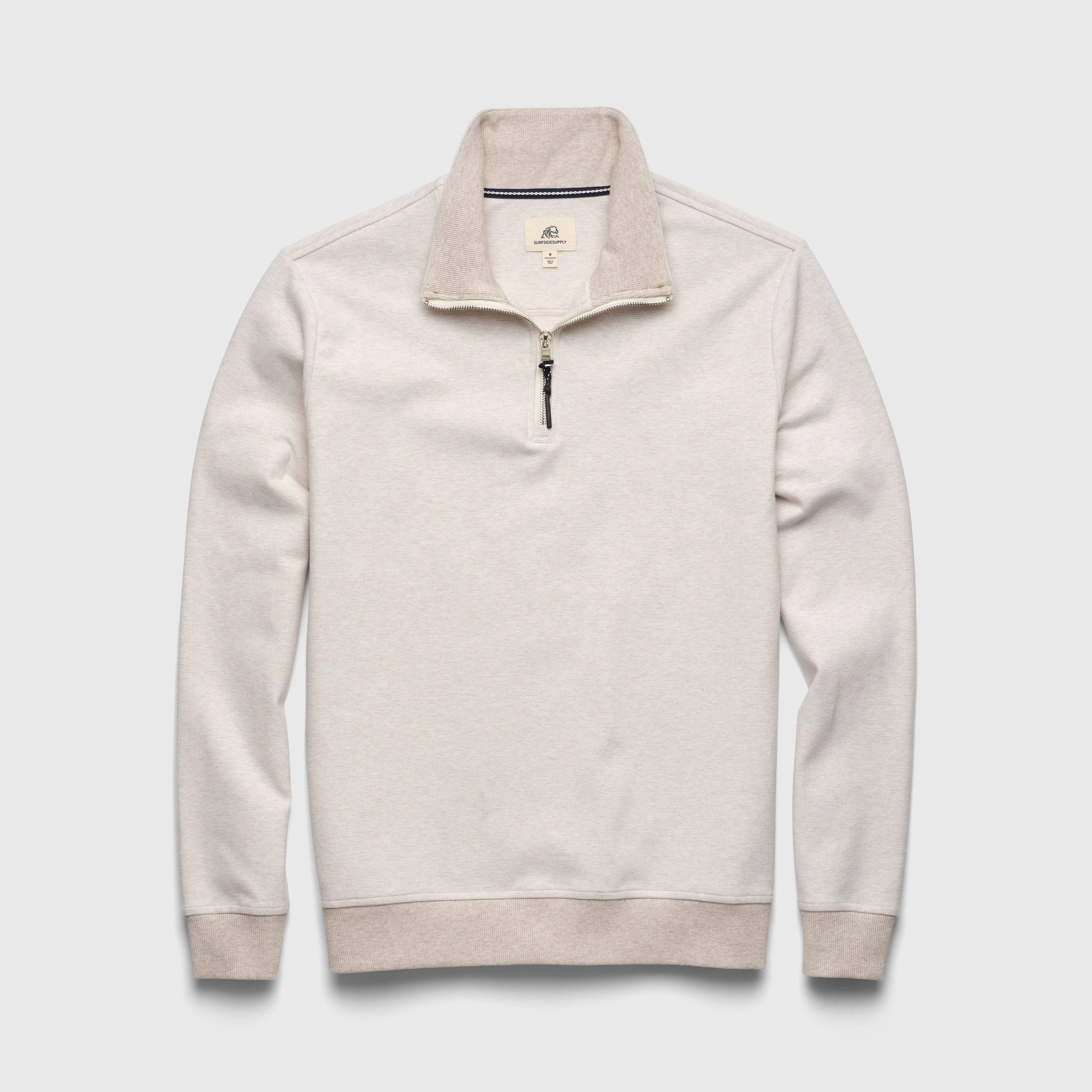 Stripe Fleece Quarter Zip - Taupe Heather