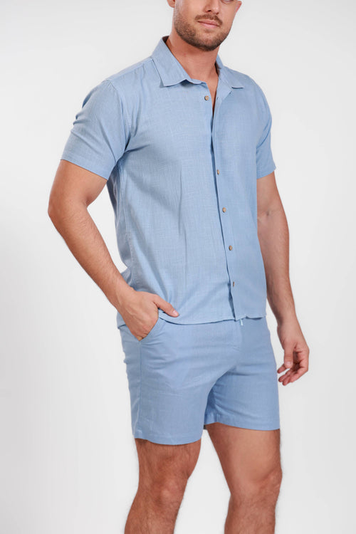 Blue Linen Shorts