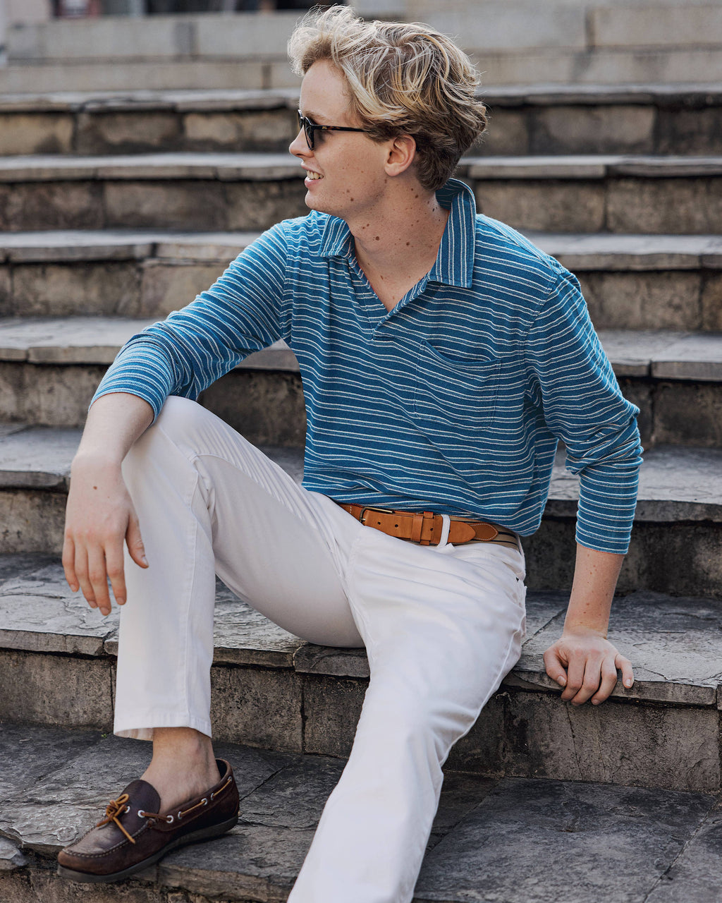 Long Sleeve Jacquard Stripe Polo