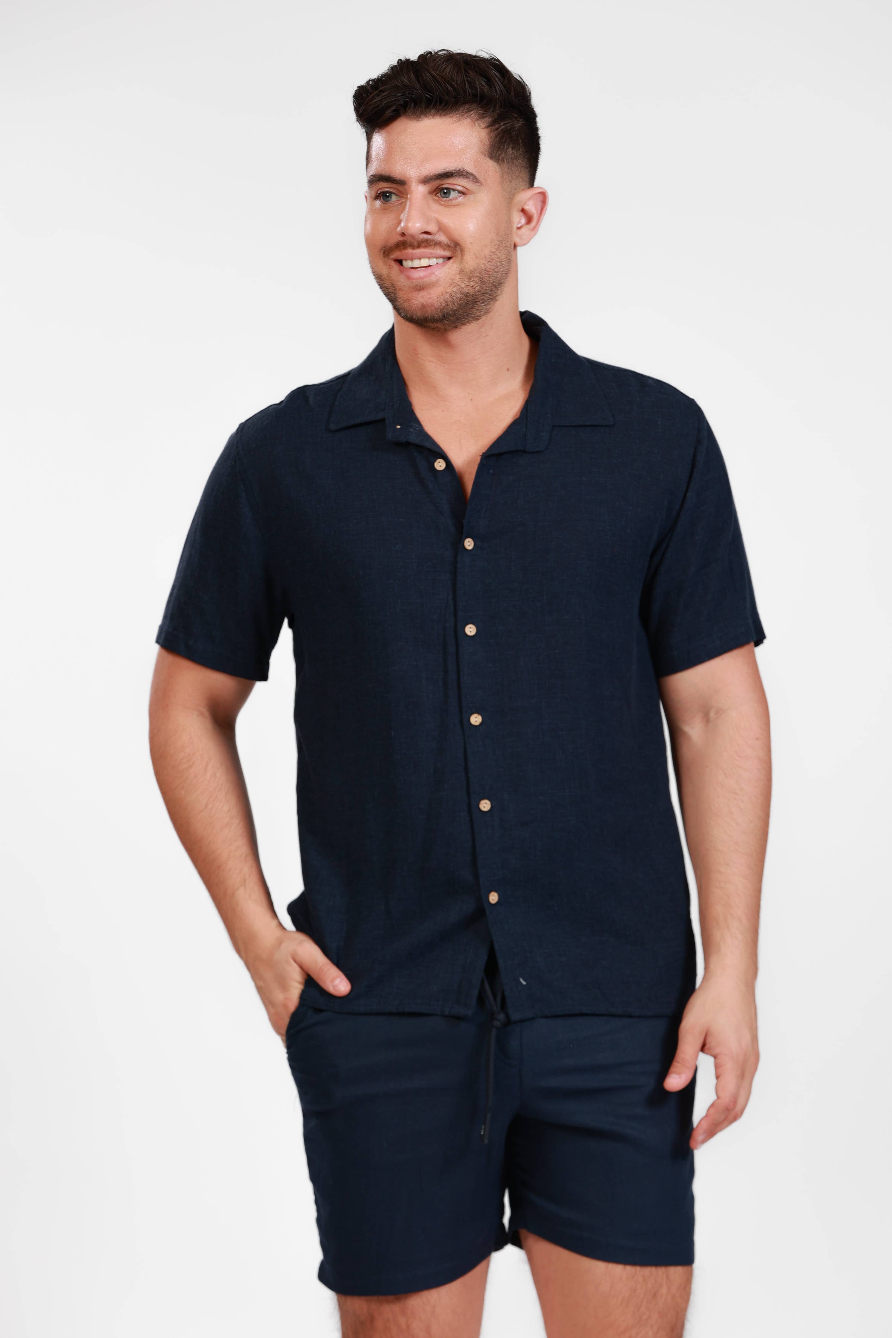 Navy Linen Shorts
