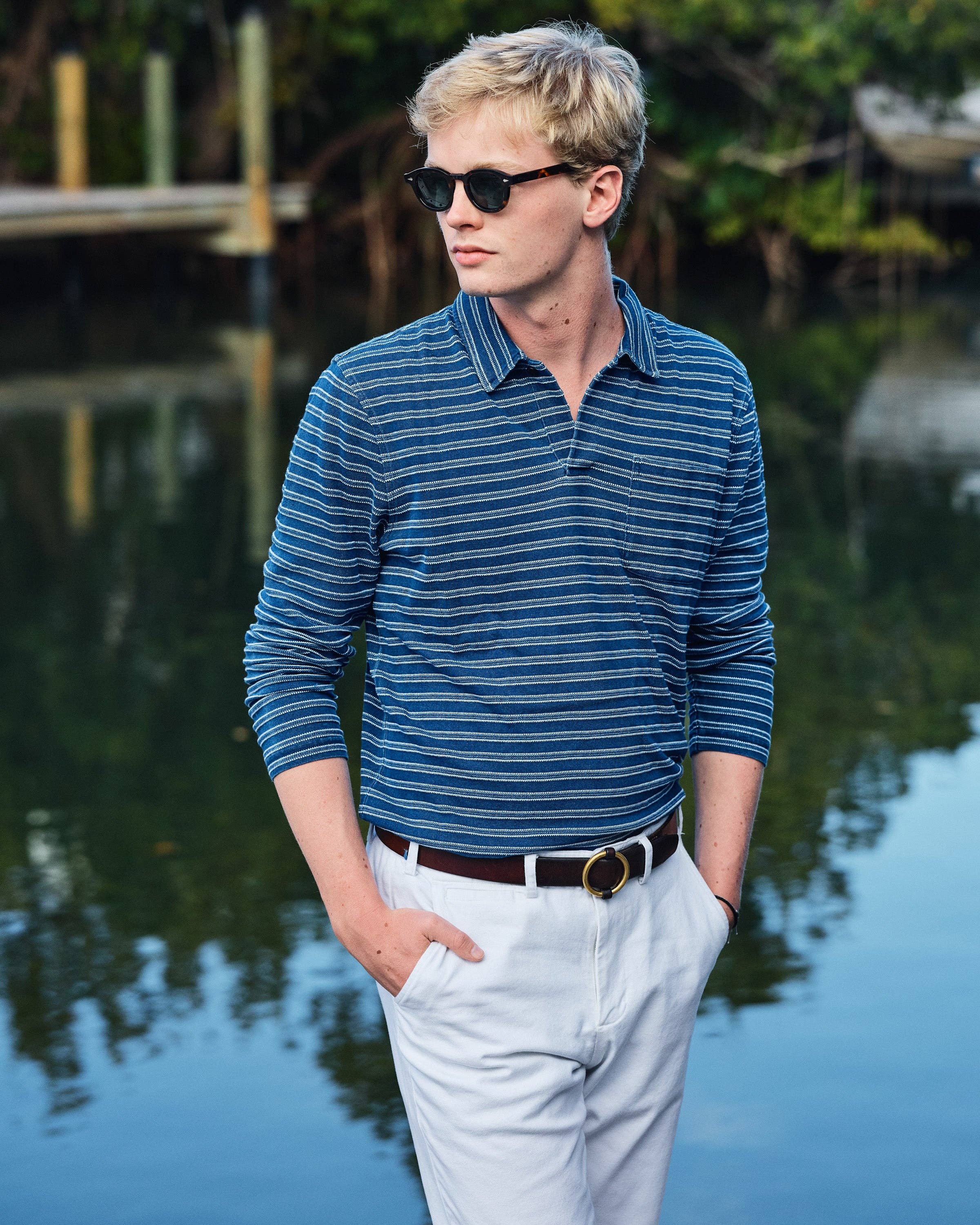 Long Sleeve Jacquard Stripe Polo
