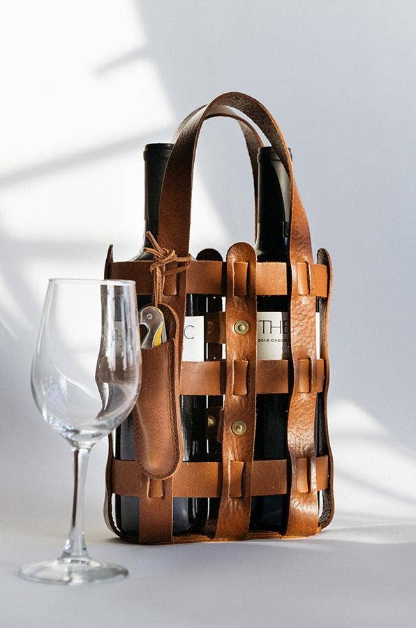 Full-Grain Leather Wine Tote