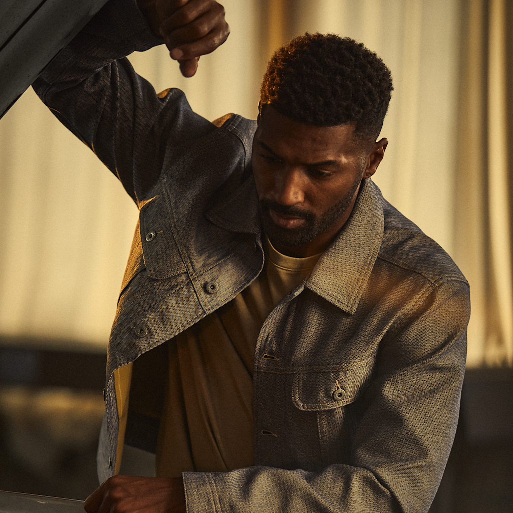 Indigo Herringbone Trucker Jacket