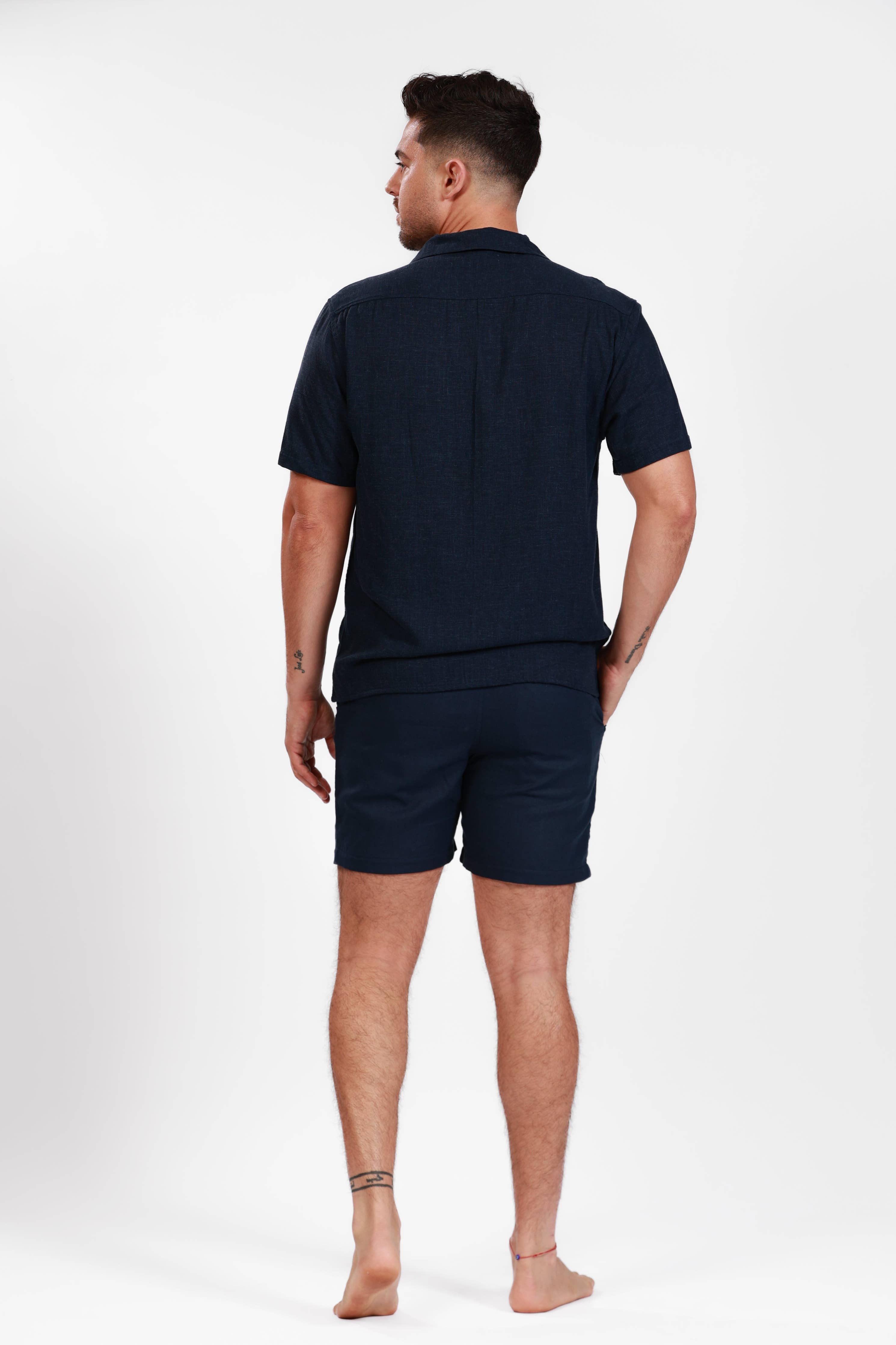 Navy Linen Shorts