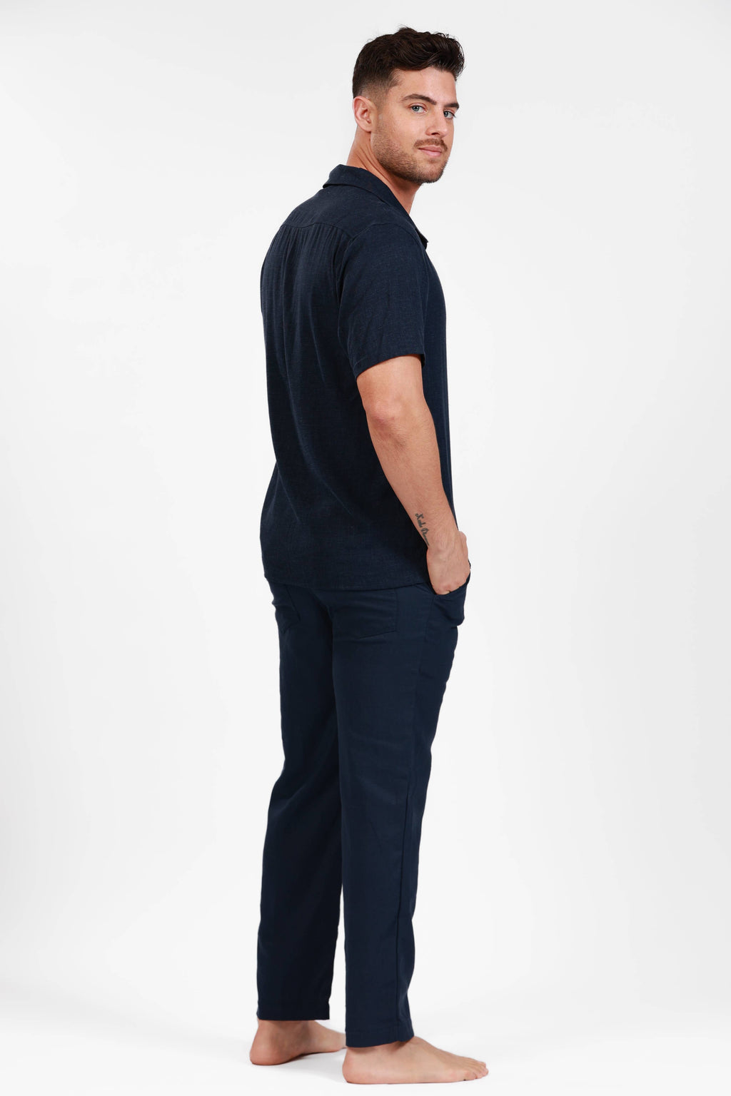 Linen Short Sleeve Shirt - Navy