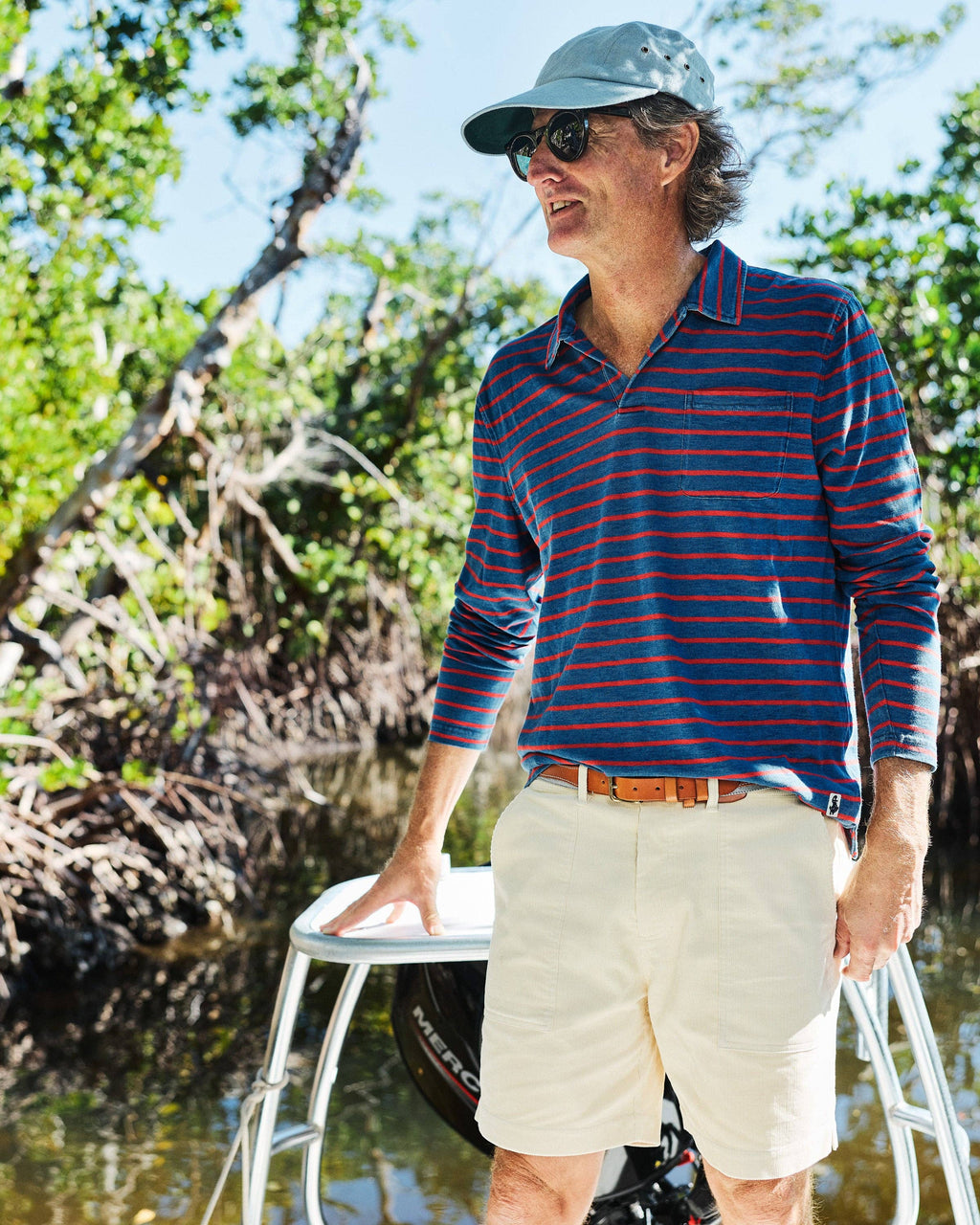Long Sleeve Navy Red Stripe Polo