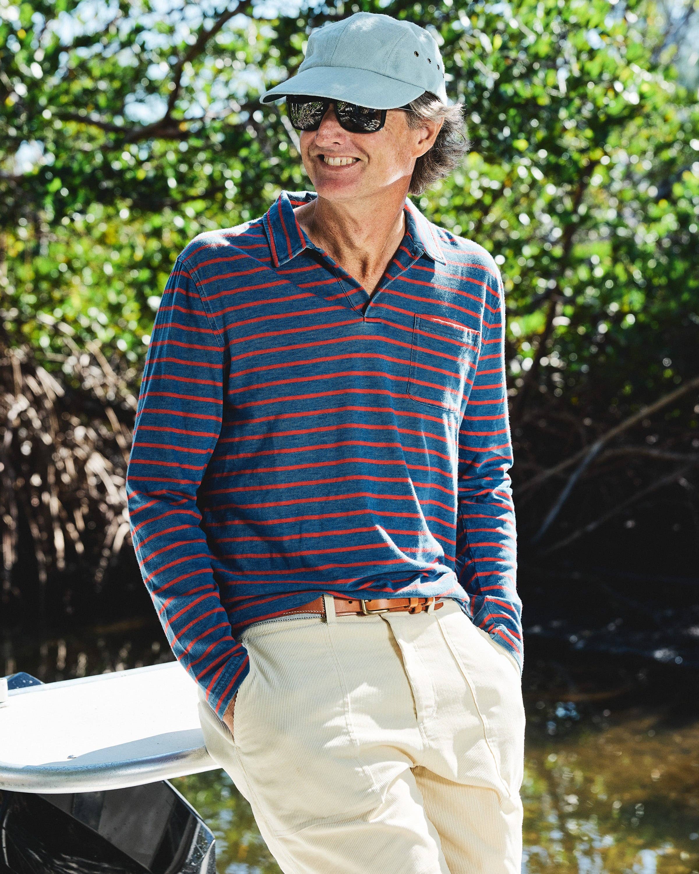 Long Sleeve Navy Red Stripe Polo