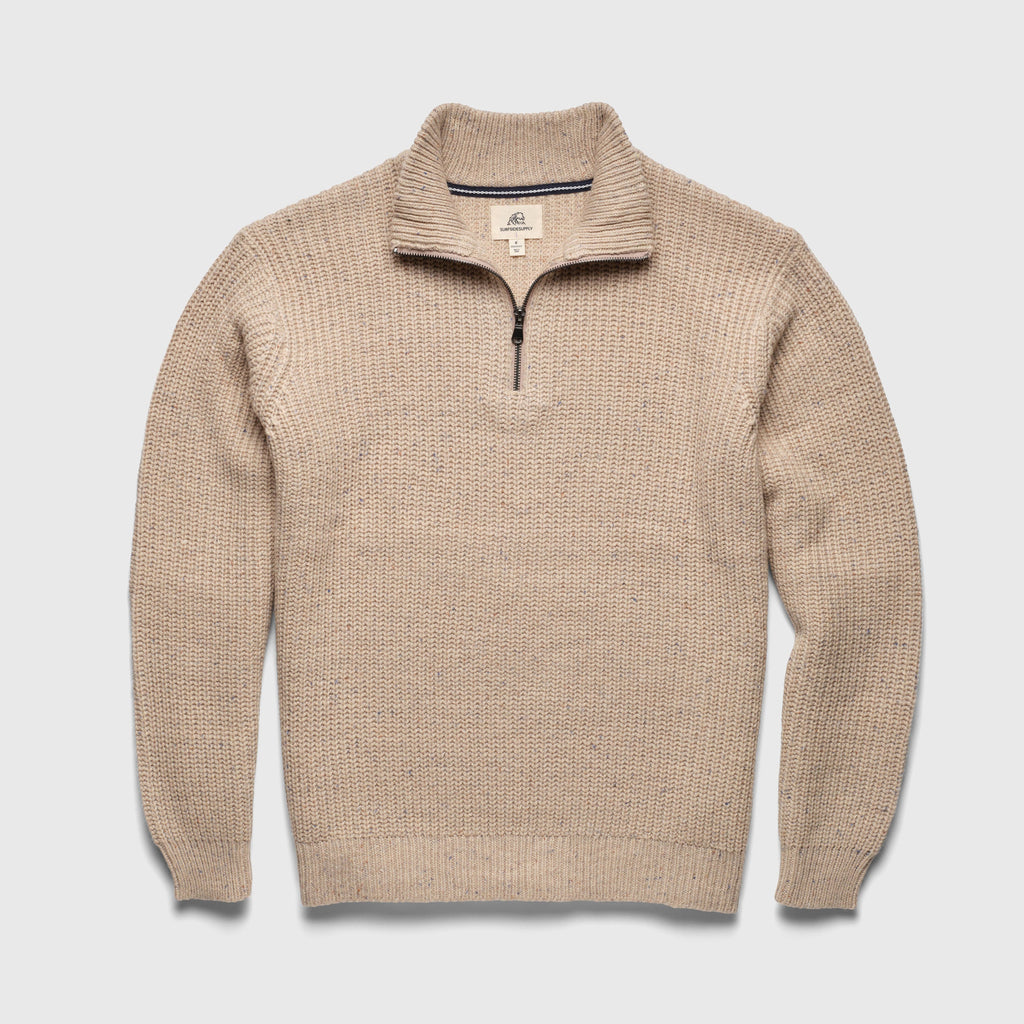 Cable Knit Quarter-Zip - Sand Speckle