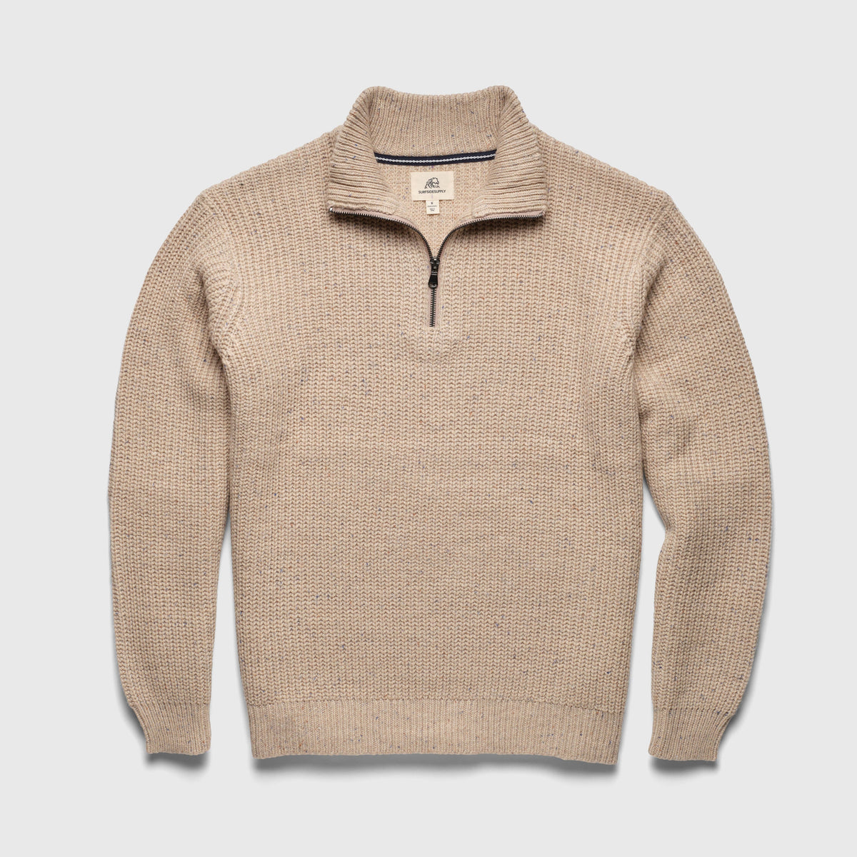 Cable Knit Quarter-Zip - Sand Speckle