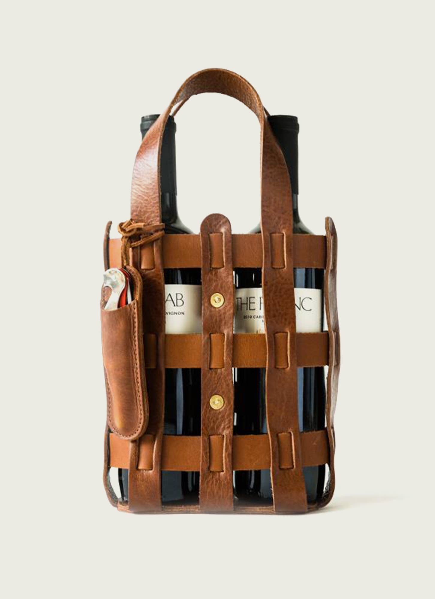 Full-Grain Leather Wine Tote