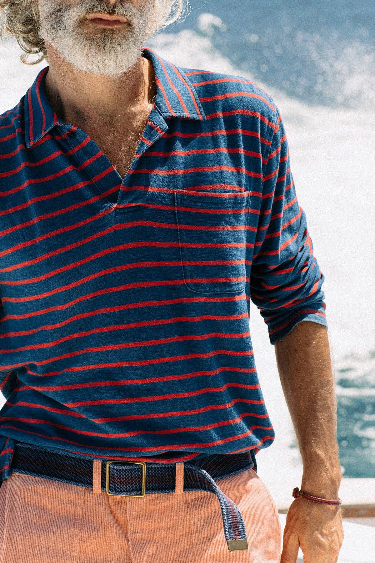 Long Sleeve Navy Red Stripe Polo