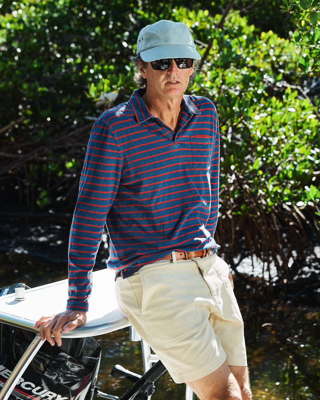 Long Sleeve Navy Red Stripe Polo