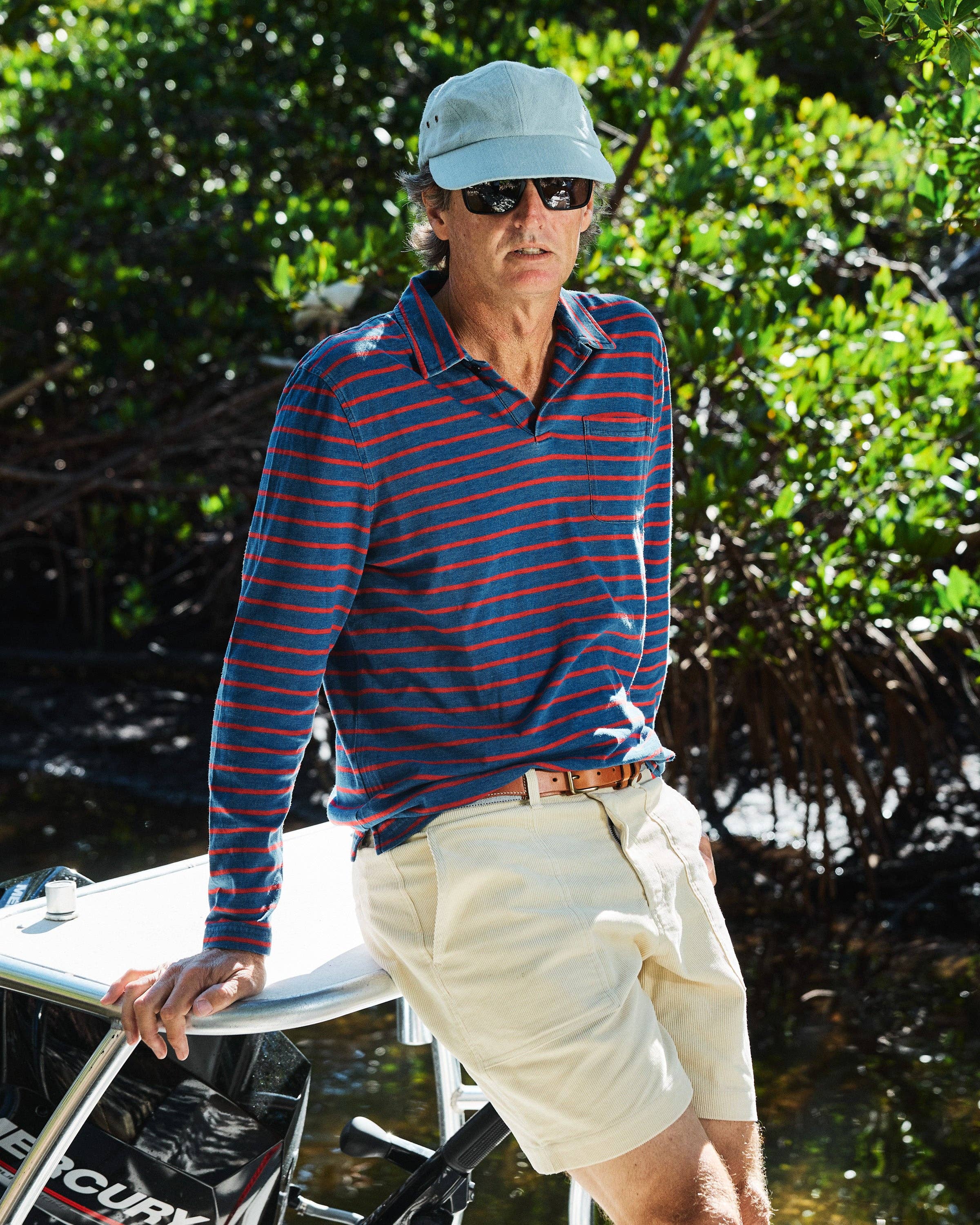 Long Sleeve Navy Red Stripe Polo