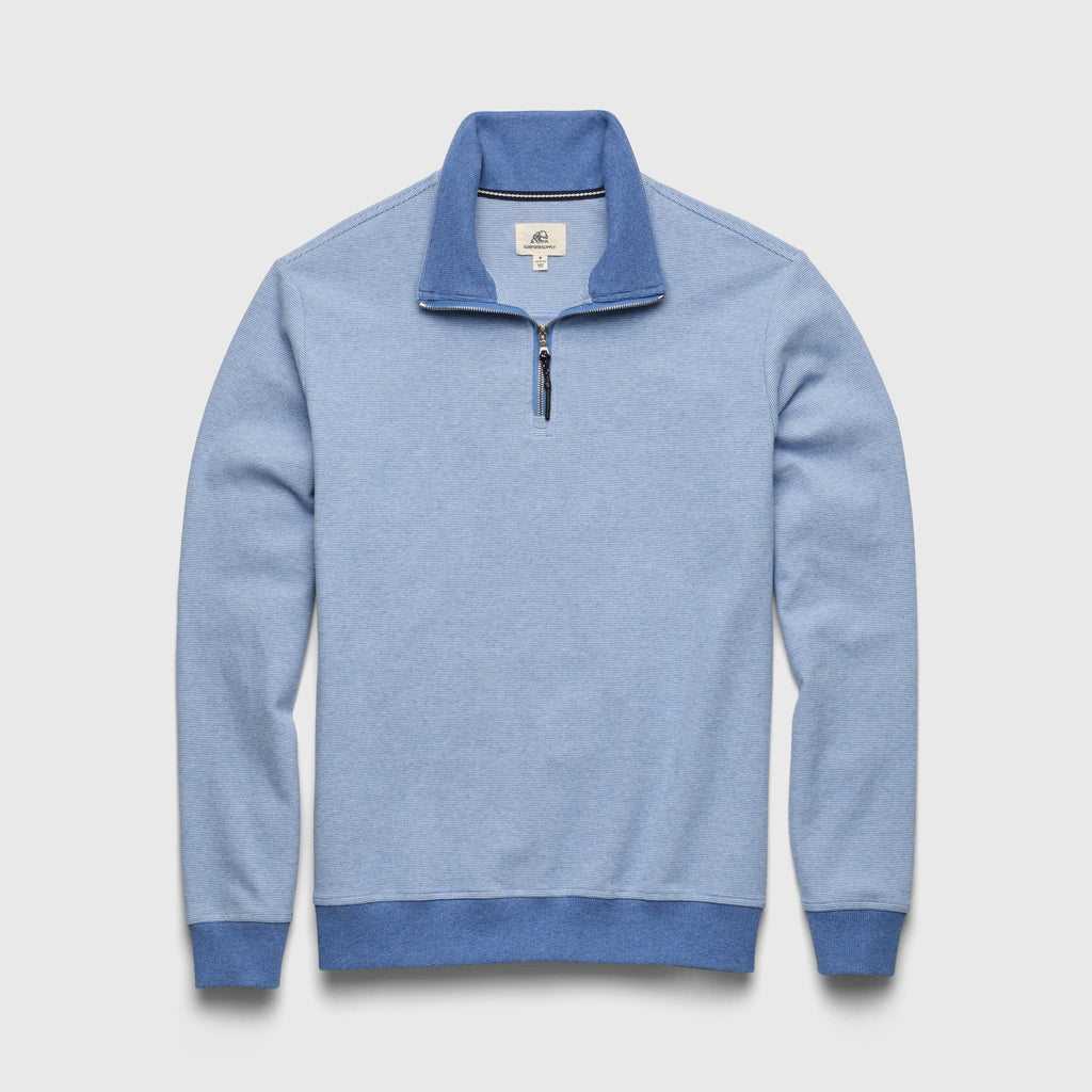 Stripe Fleece Quarter Zip - Sapphire Blue