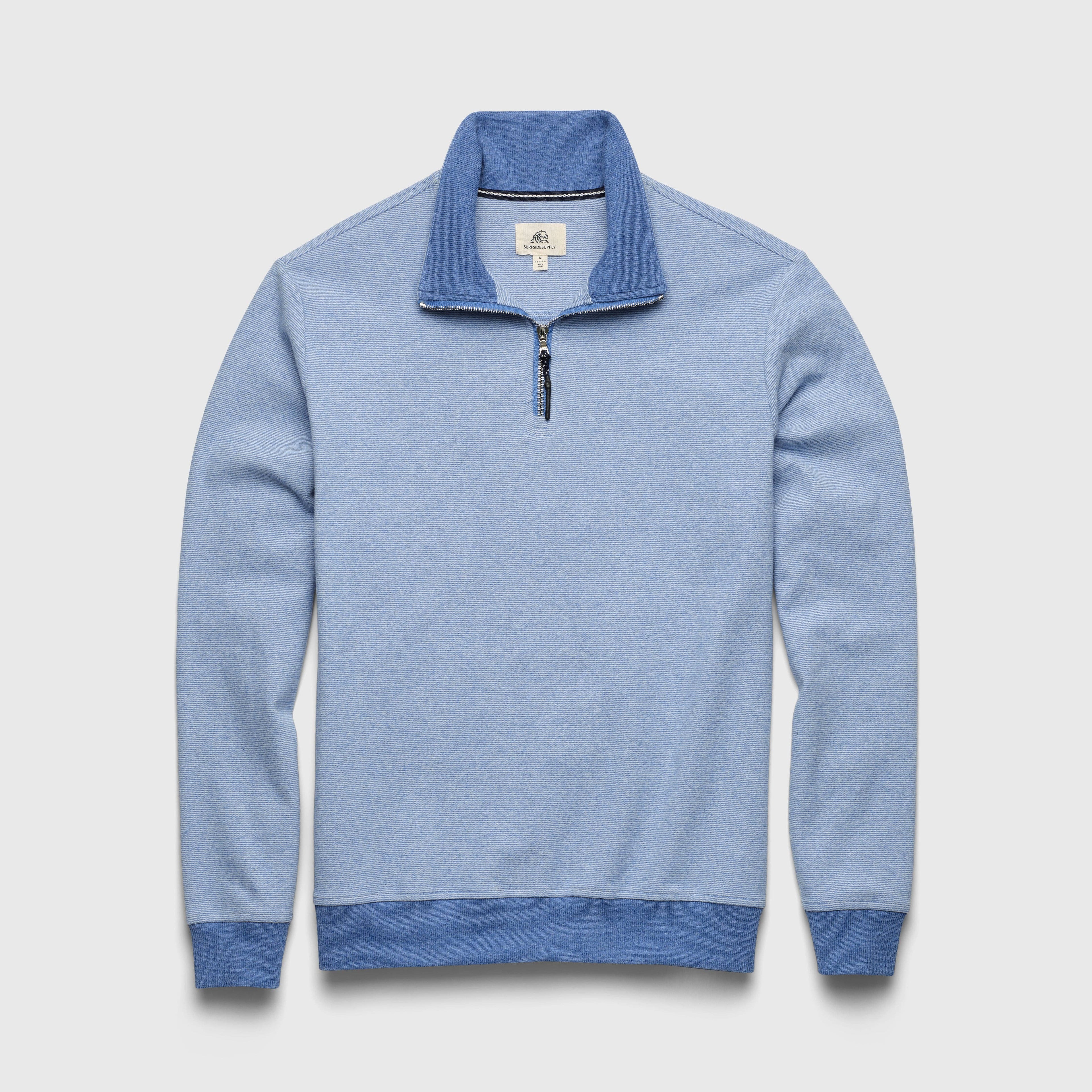 Stripe Fleece Quarter Zip - Sapphire Blue