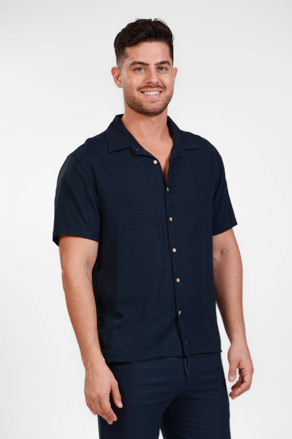 Linen Short Sleeve Shirt - Navy