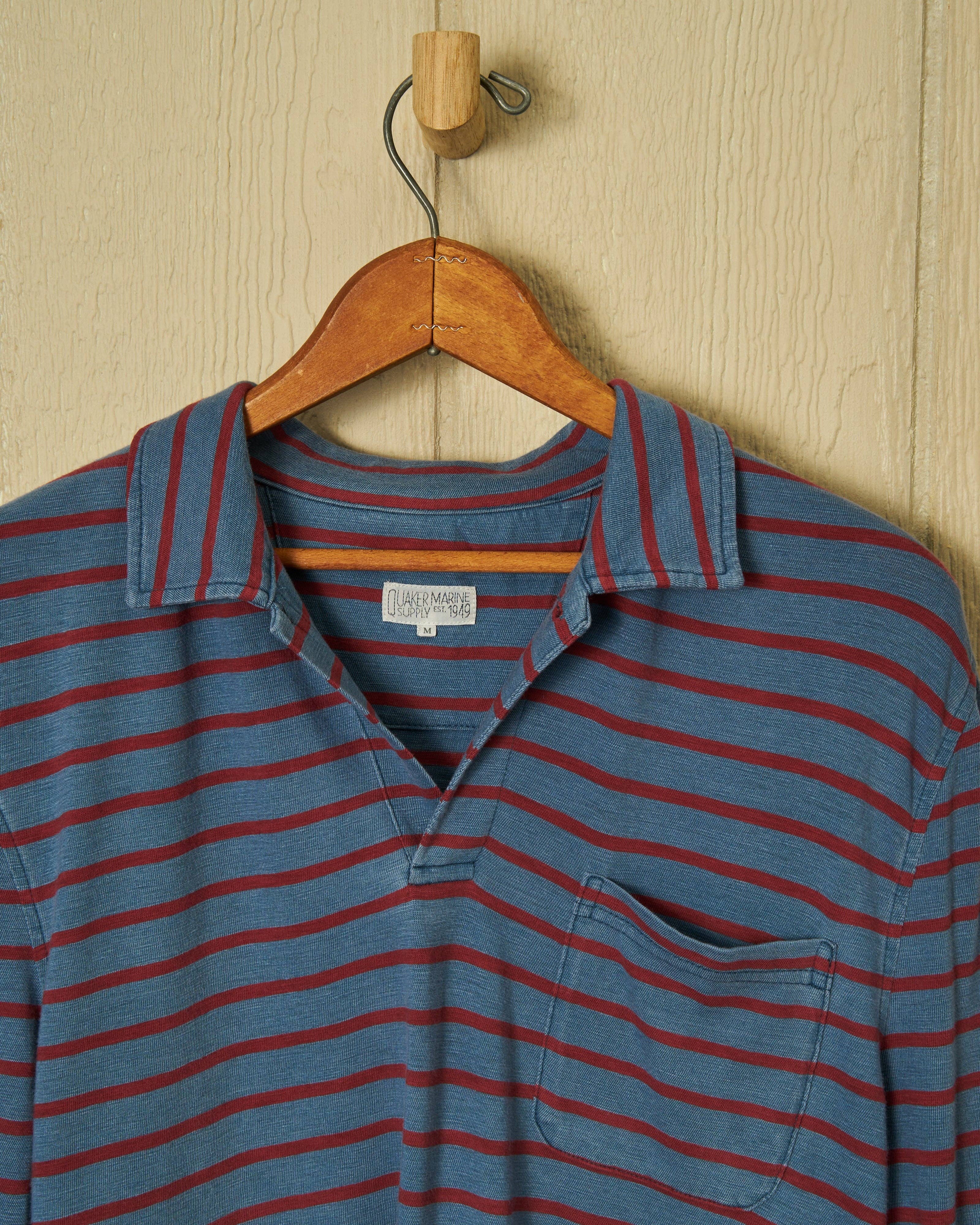 Long Sleeve Navy Red Stripe Polo