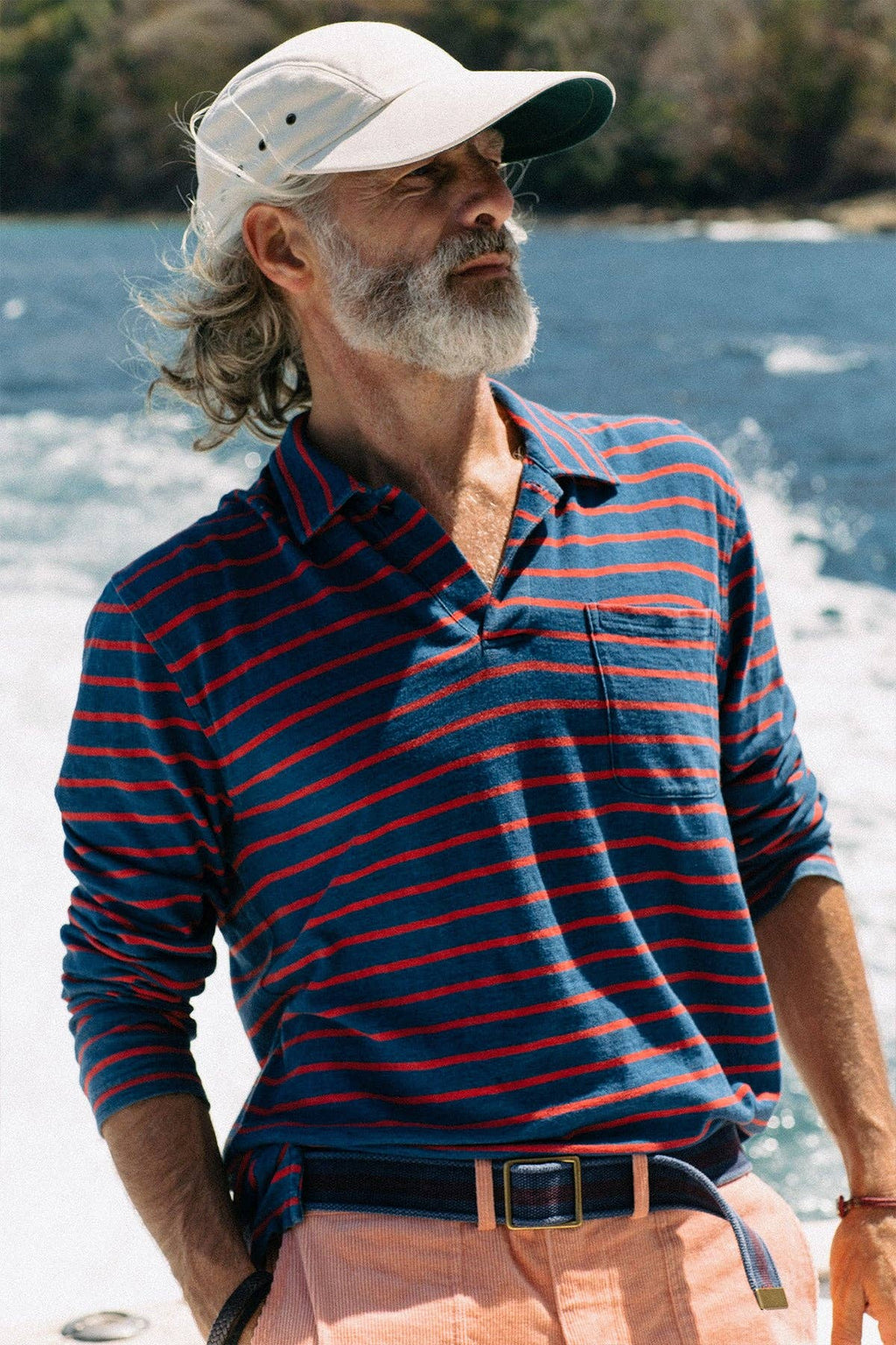 Long Sleeve Navy Red Stripe Polo