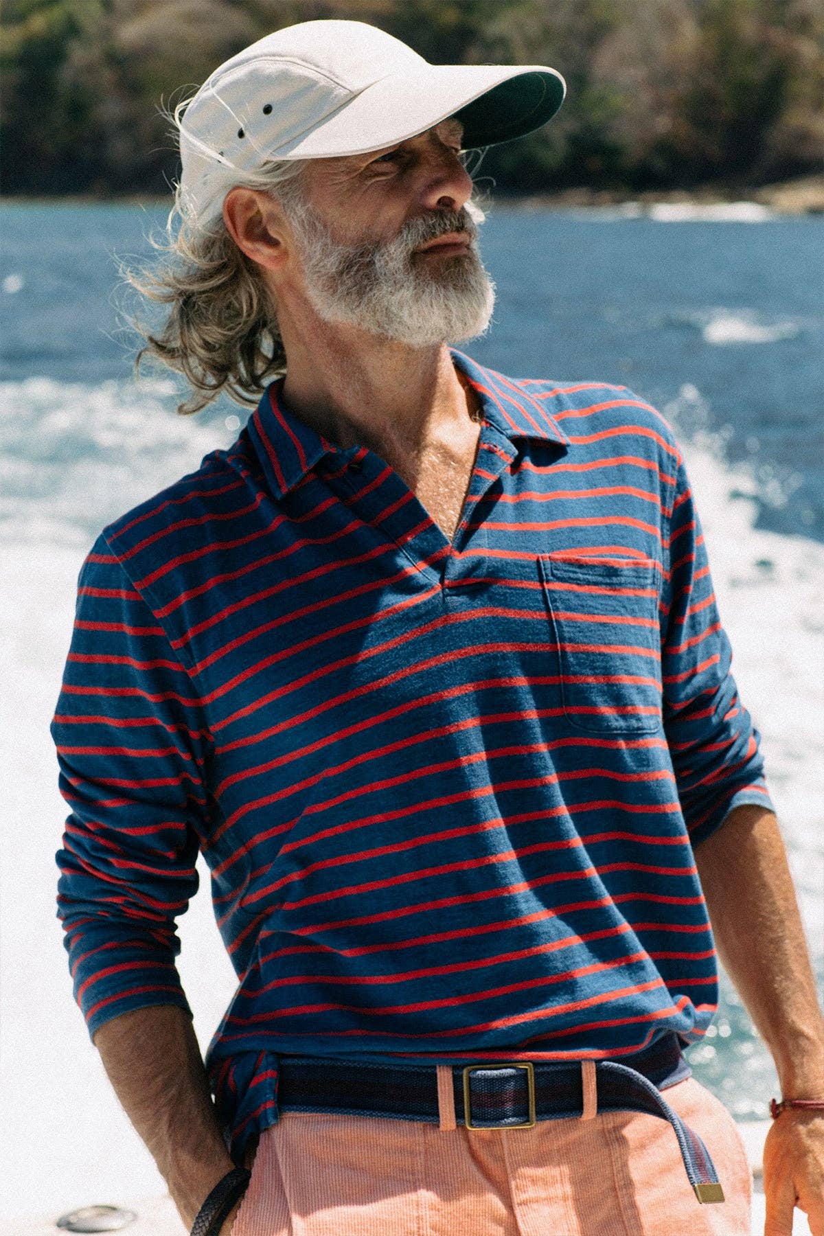 Long Sleeve Navy Red Stripe Polo