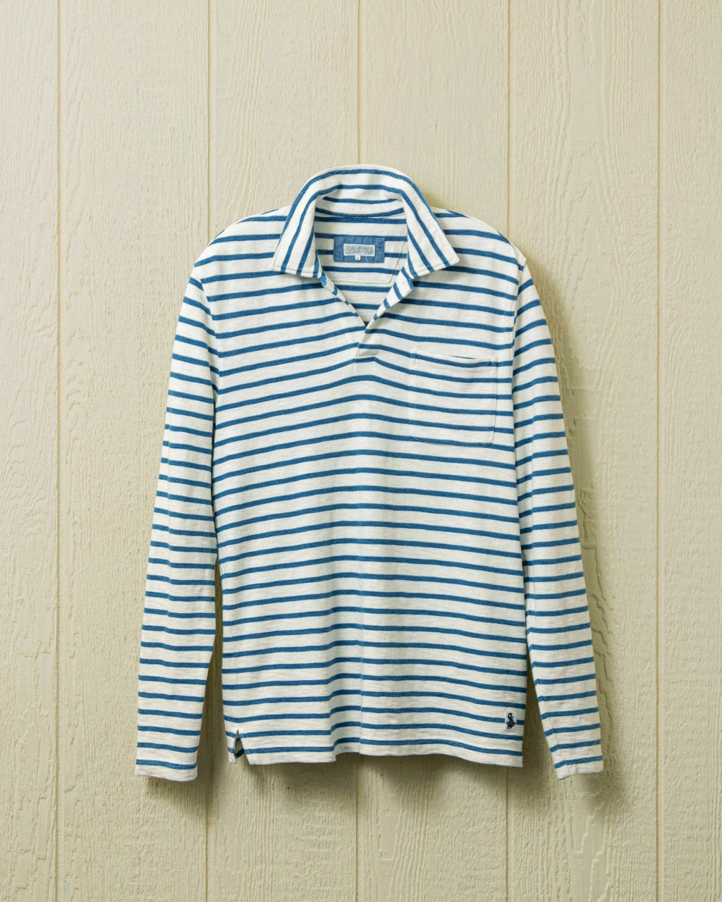 Long Sleeve White Indigo Stripe Polo