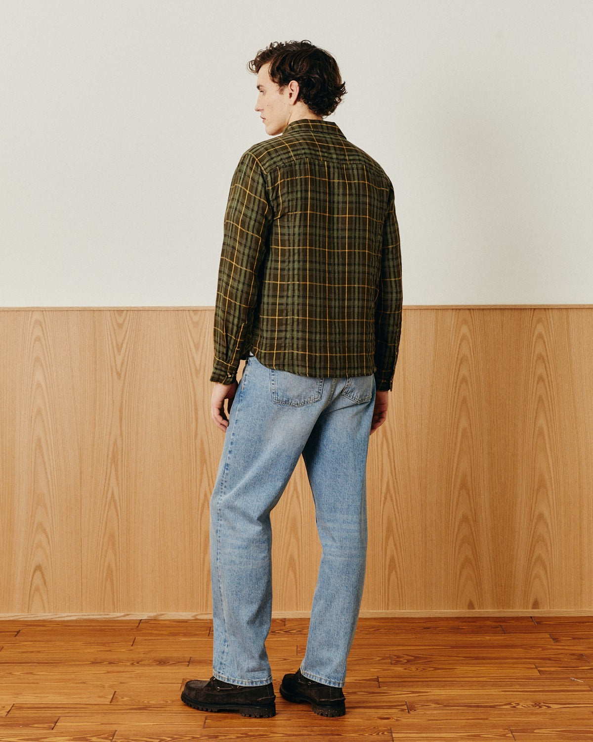 Crinkle Plaid Shirt - Olive