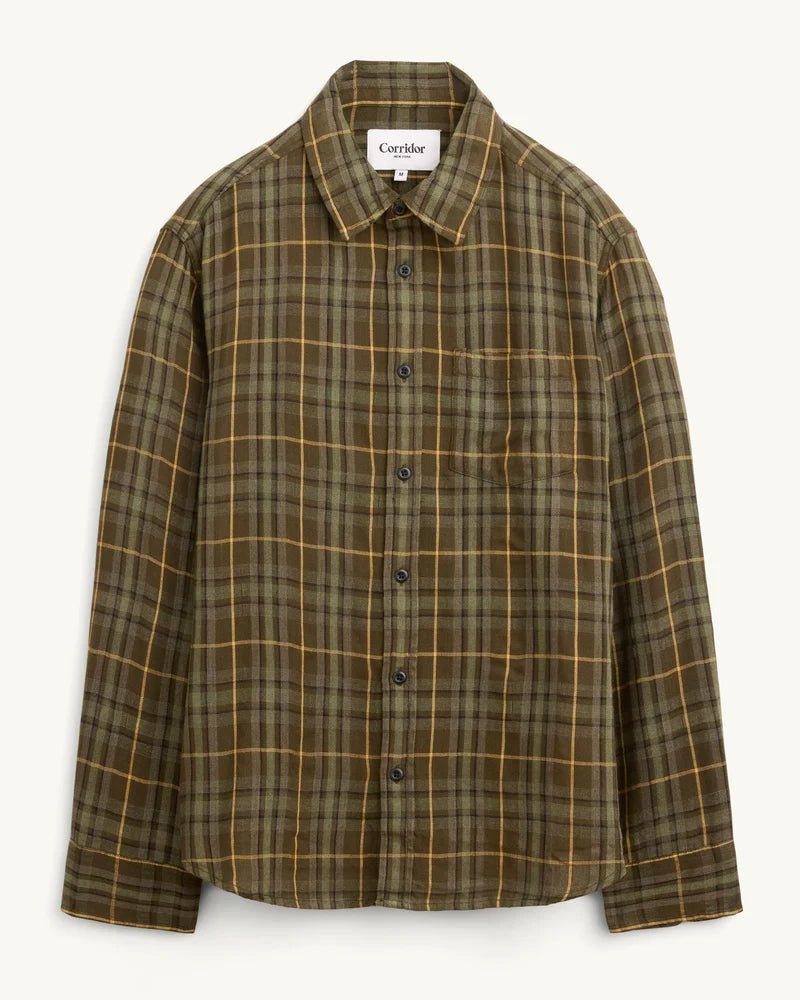 Crinkle Plaid Shirt - Olive