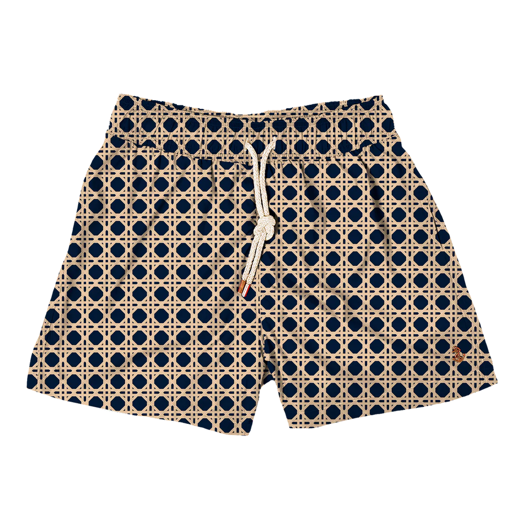 Navy & Beige Rattan Swim Short