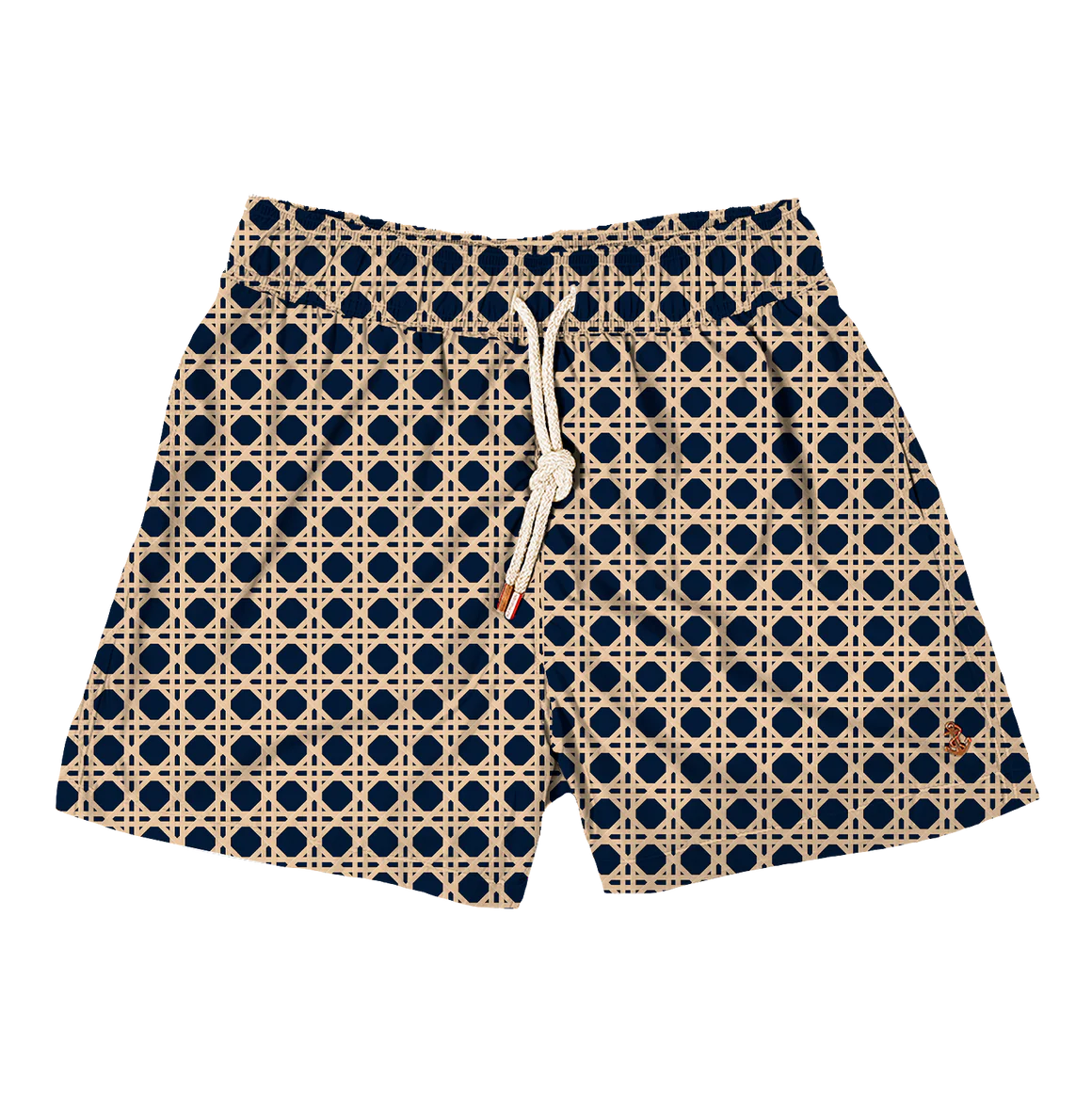 Navy & Beige Rattan Swim Short