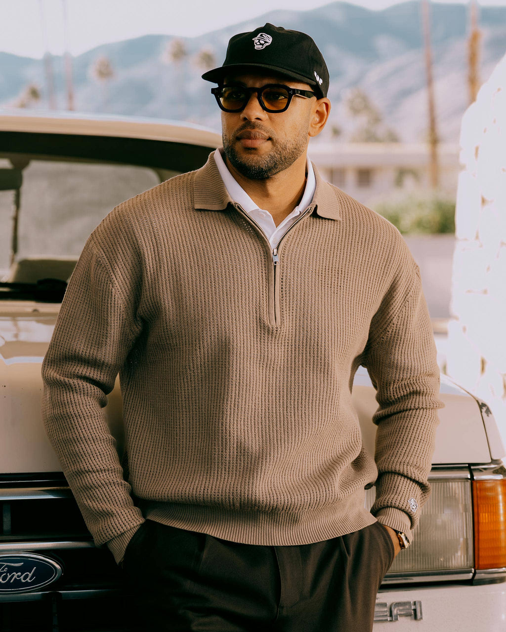 Loose Knit Quarter Zip Polo
