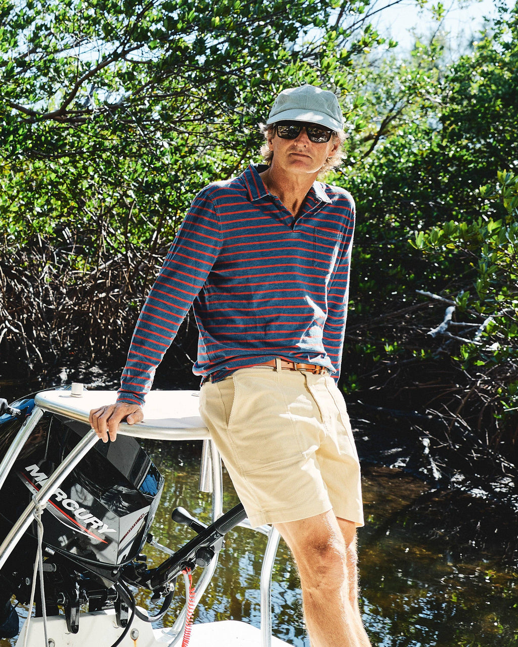 Long Sleeve Navy Red Stripe Polo