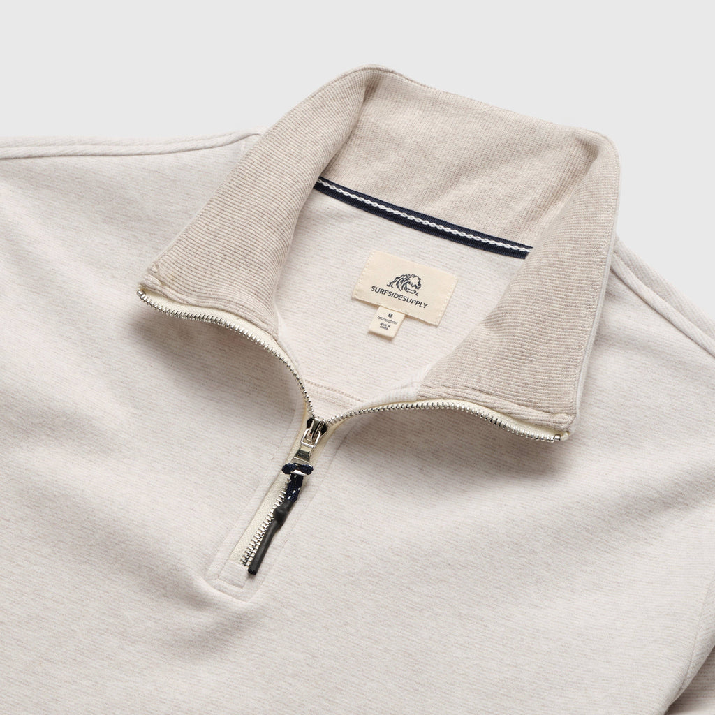 Stripe Fleece Quarter Zip - Taupe Heather