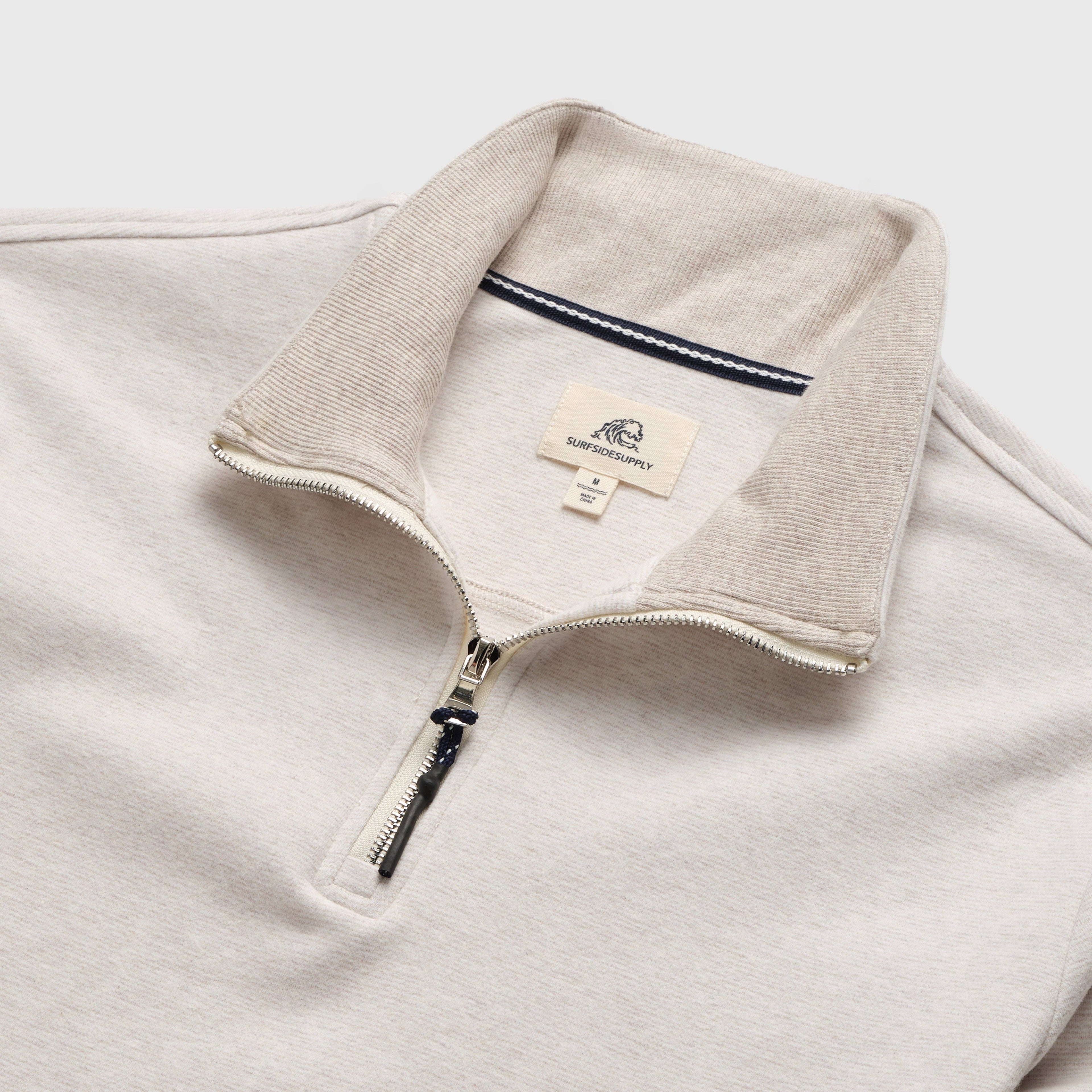 Stripe Fleece Quarter Zip - Taupe Heather