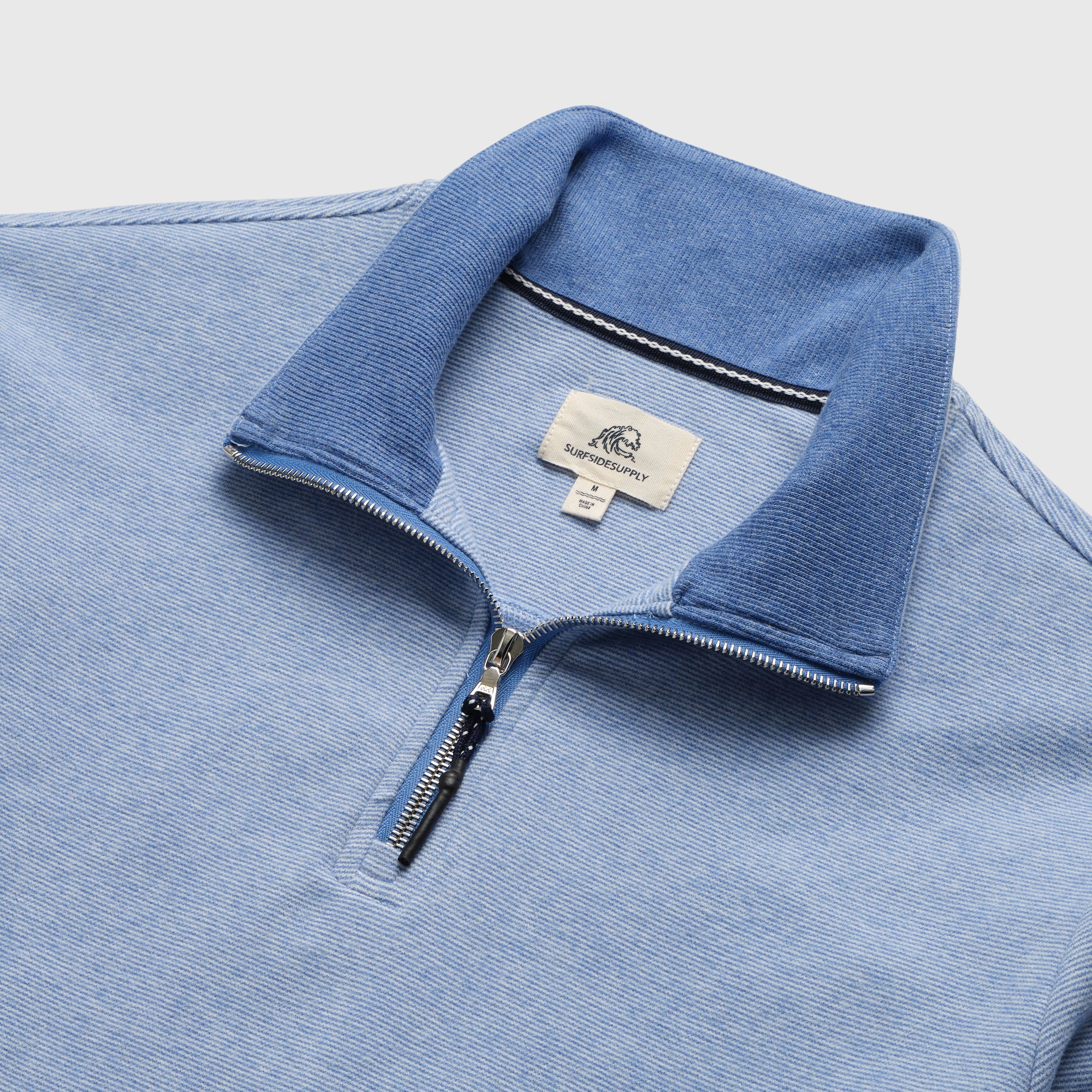 Stripe Fleece Quarter Zip - Sapphire Blue