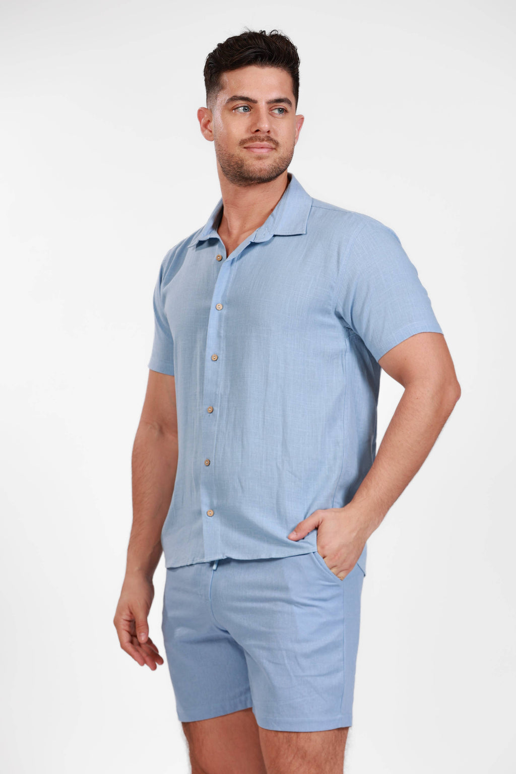 Blue Linen Shorts