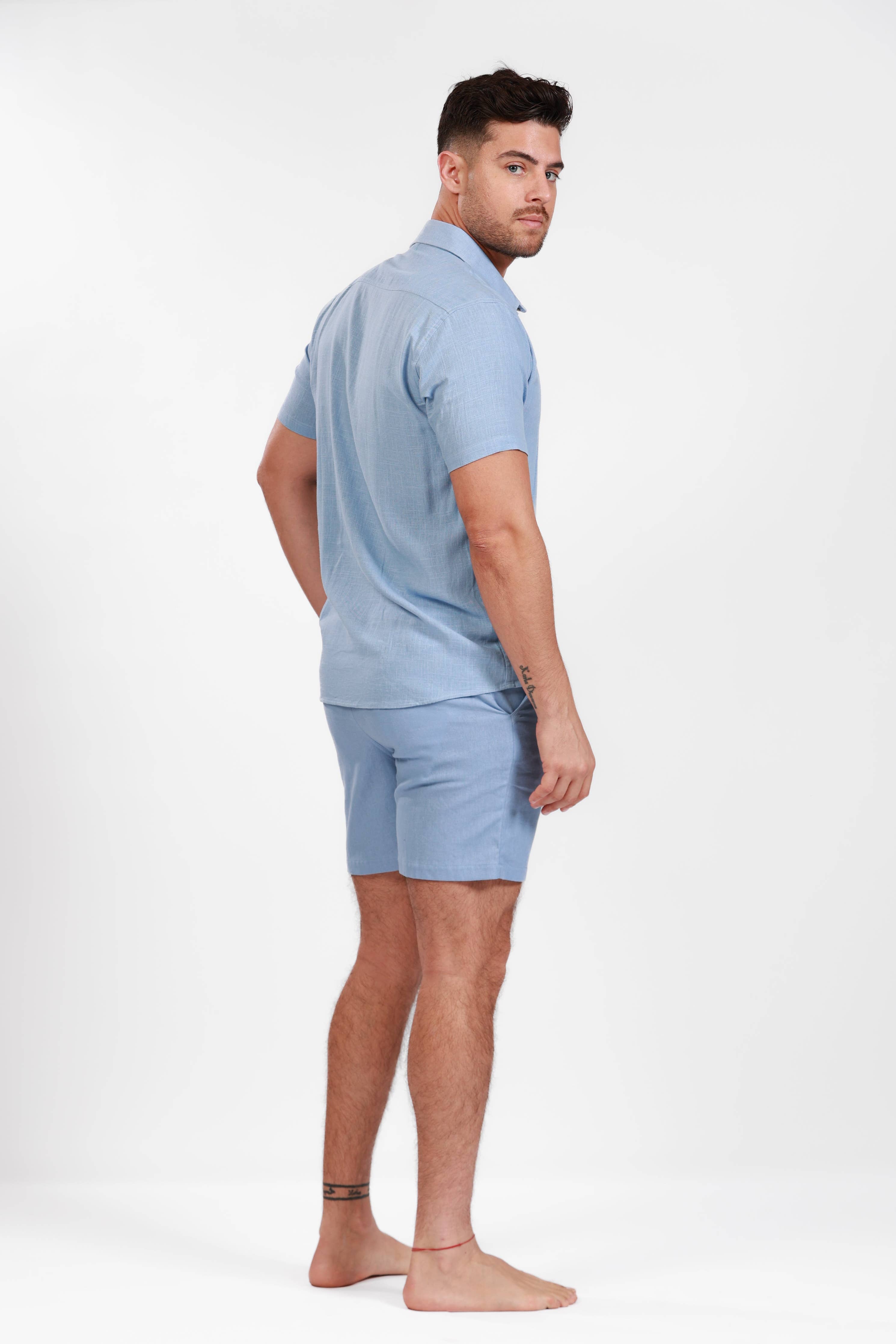 Blue Linen Shorts