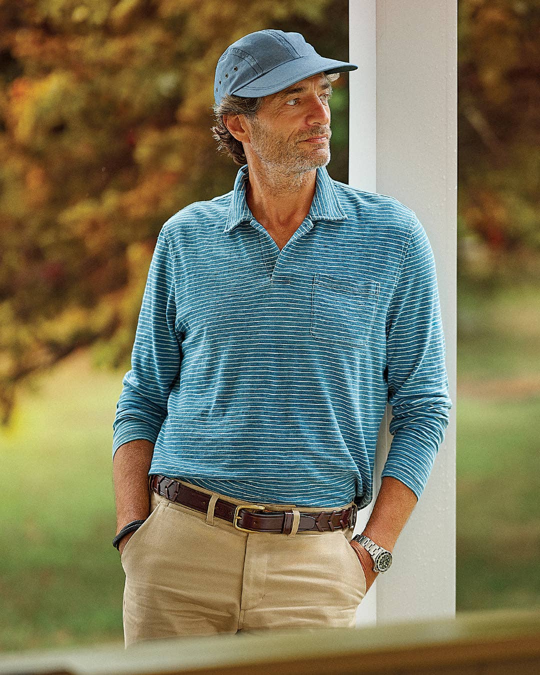 Long Sleeve Slub Stripe Polo