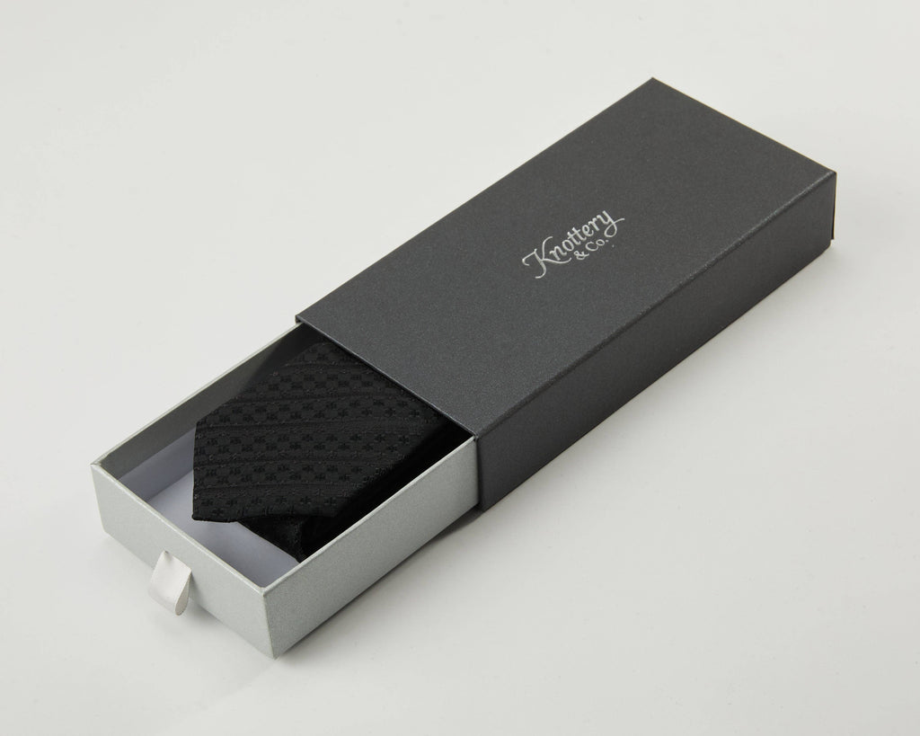 Subtle Cross Silk Jacquard Tie - Black