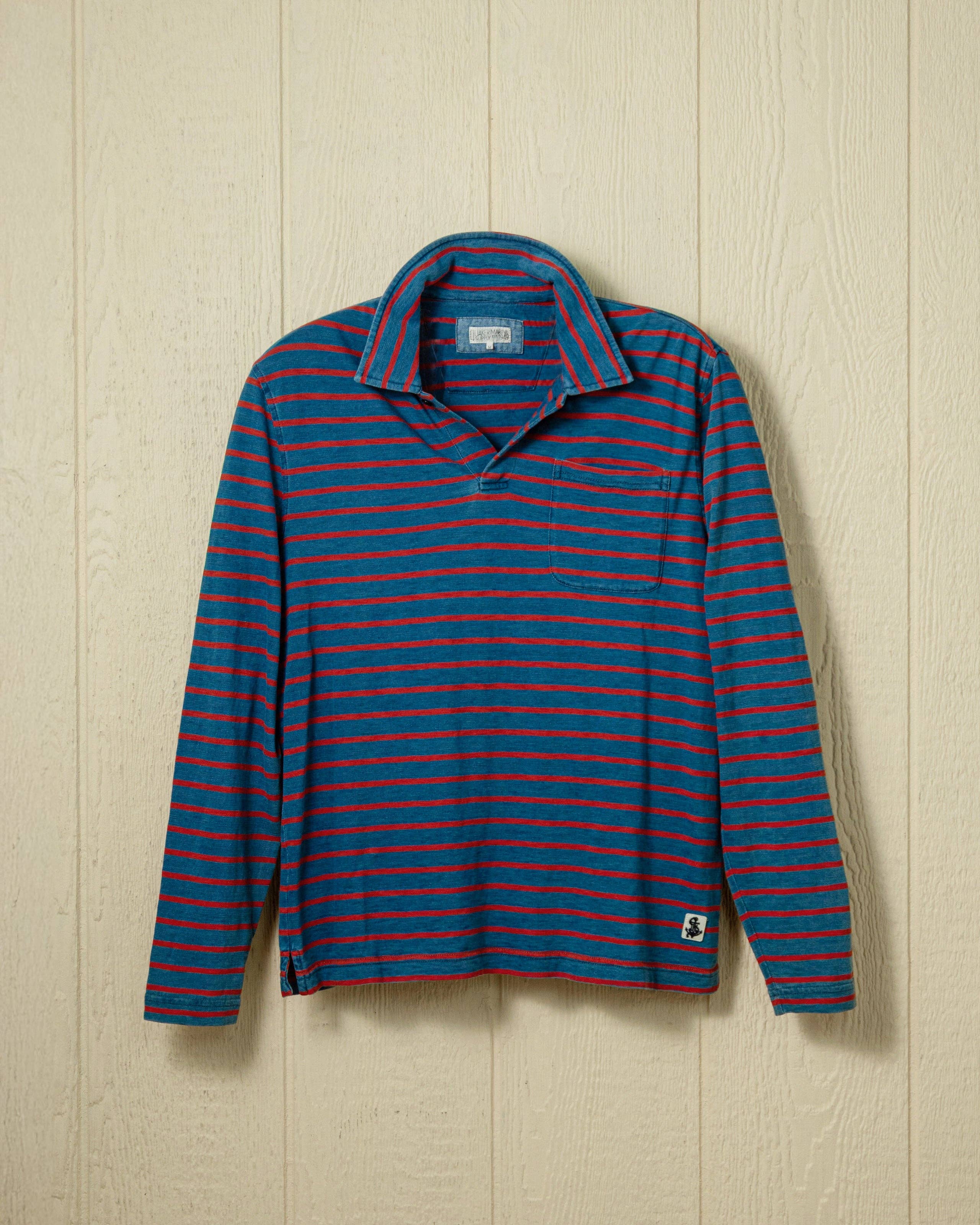 Long Sleeve Navy Red Stripe Polo