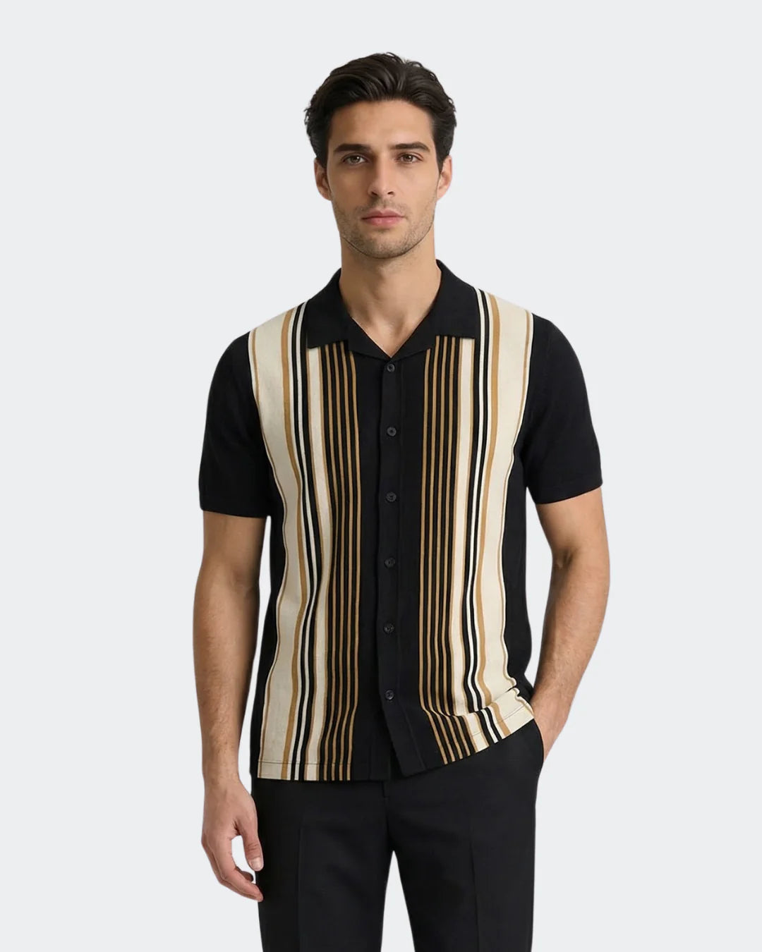 Black Stripe Pique Camp Shirt