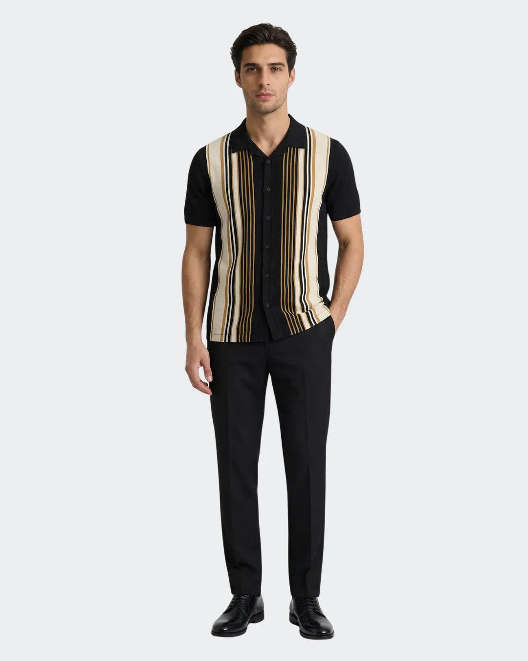 Black Stripe Pique Camp Shirt