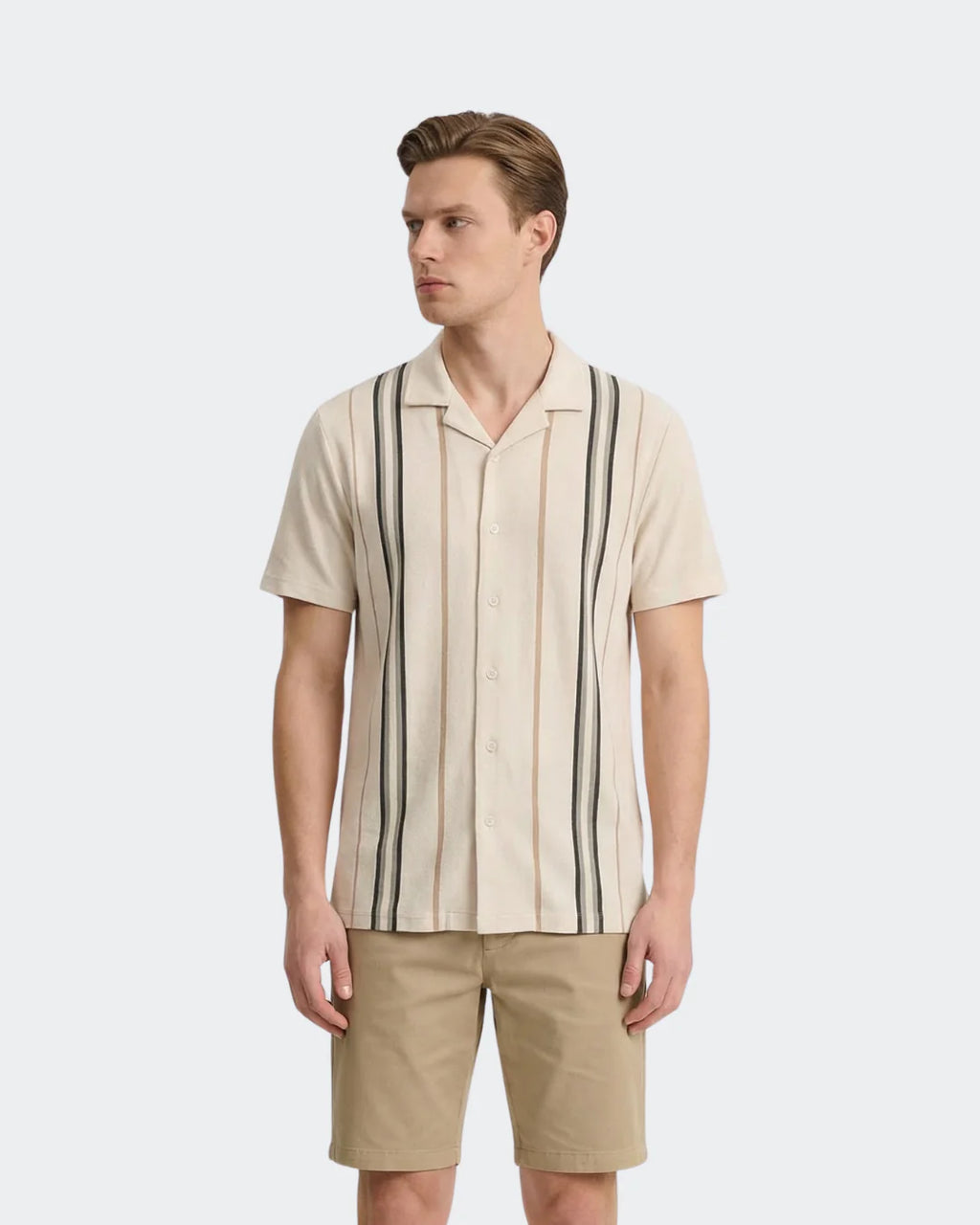 White Stripe Pique Camp Shirt