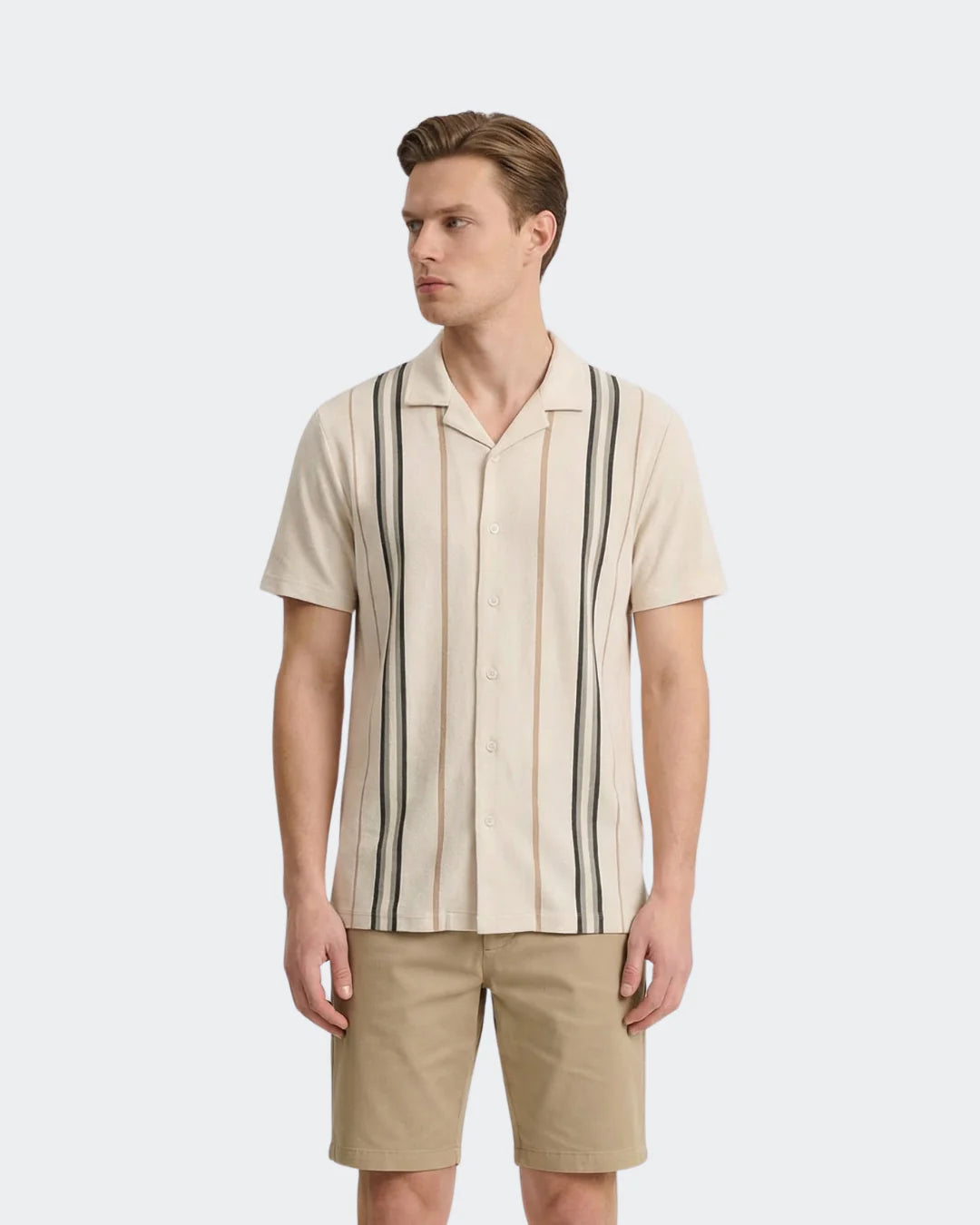 White Stripe Pique Camp Shirt