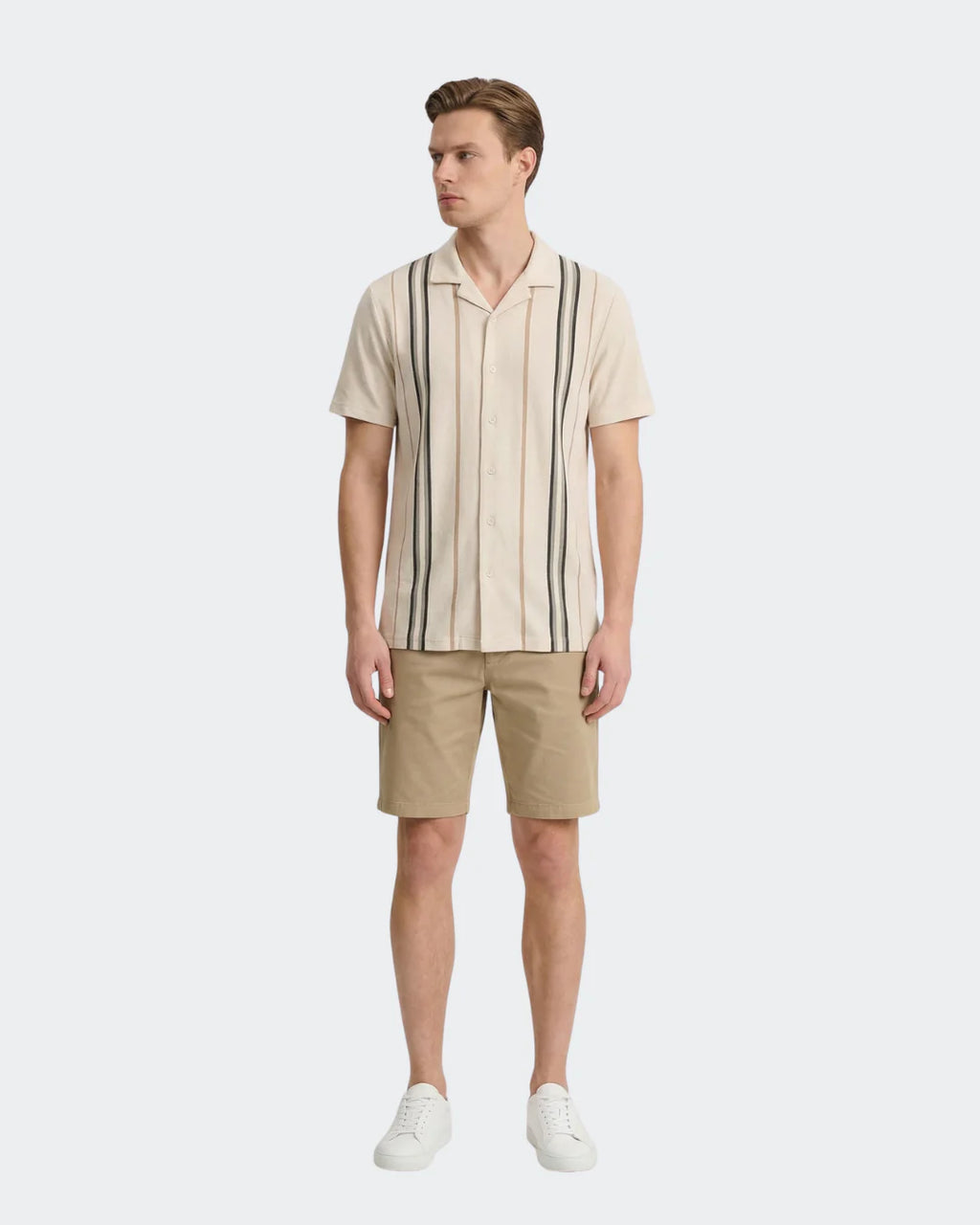 White Stripe Pique Camp Shirt