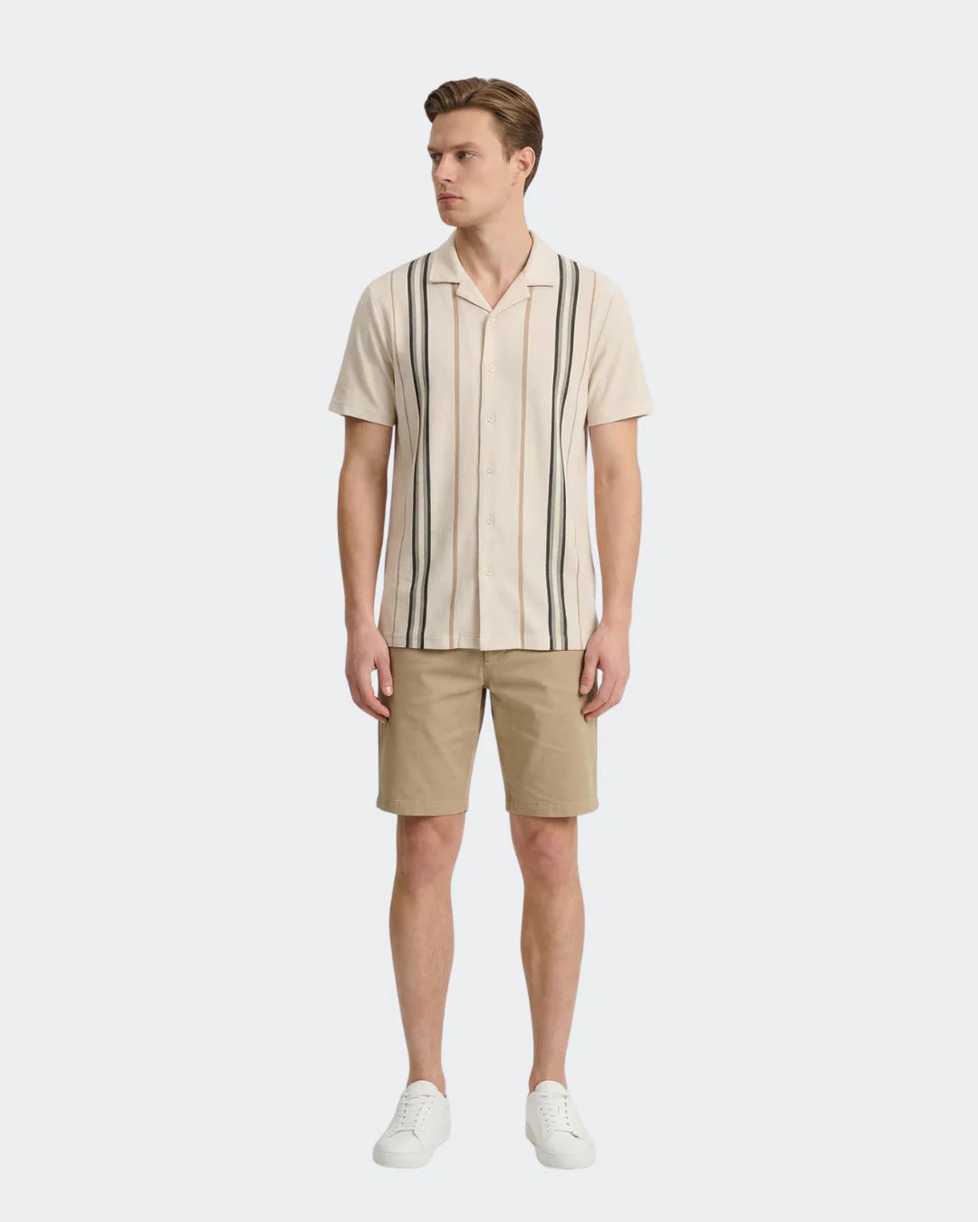 White Stripe Pique Camp Shirt